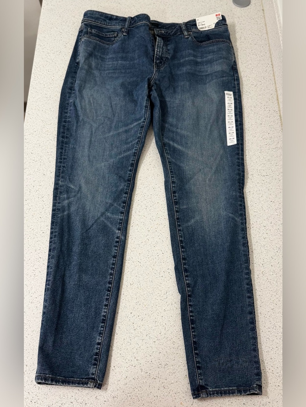 Uniqlo Skinny Jeans Mens 38 X 34 Blue Tapered Stretch Dark Wash Zip Fly Denim